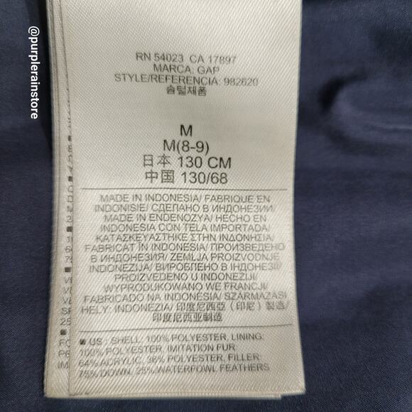 GAP Kids Down Puffer Coat M Faux Fur Trim Hood Navy Outdoor Winter Sledding - Picture 7 of 13